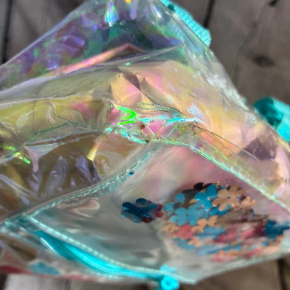 Disney Moana Clear‎ Teal Iridescent Glitter Confetti Mini Backpack DisneyCore